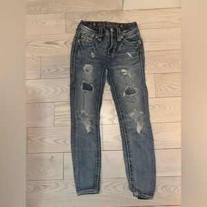 Rock Revival Vien Mid-Rise Ankle Skinny Jeans Size 25 Distressed Fleur De Lis